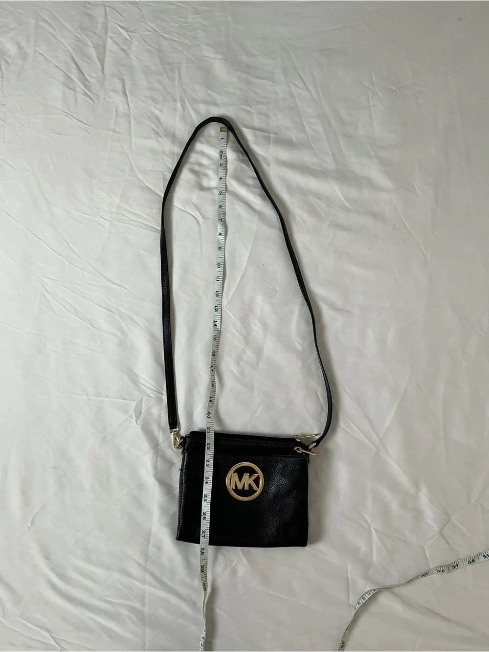 Michael Kors Black Leather Crossbody with Gold MK Medallion